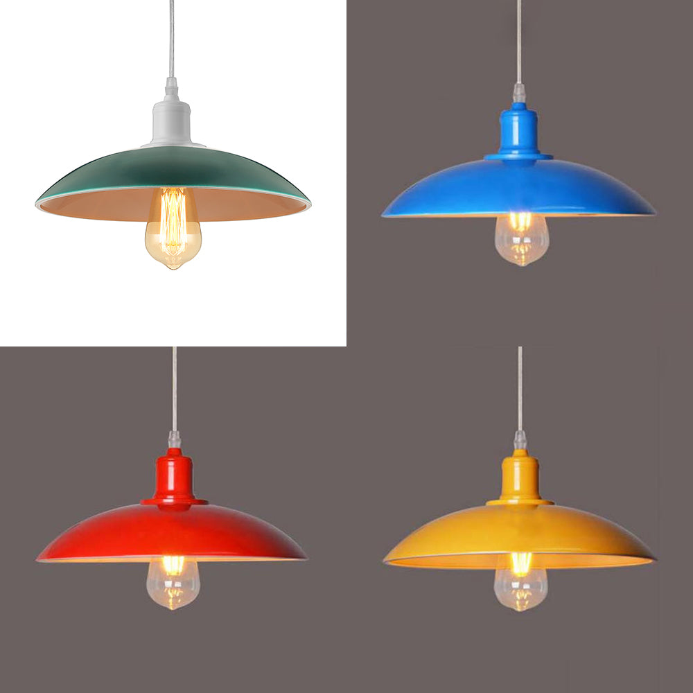 Green/Red 1 Light Ceiling Light Fixture Vintage Stylish Metal Saucer Shade Pendant Lighting over Table Clearhalo 'Art Deco Pendants' 'Cast Iron' 'Ceiling Lights' 'Ceramic' 'Crystal' 'Industrial Pendants' 'Industrial' 'Metal' 'Middle Century Pendants' 'Pendant Lights' 'Pendants' 'Tiffany' Lighting' 2787