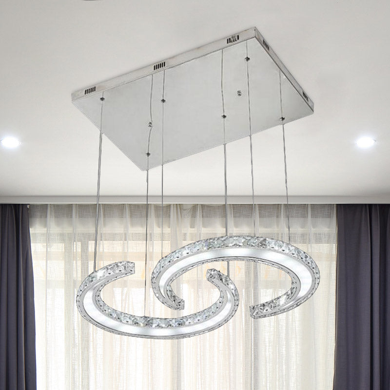 Double C-Shape Suspension Pendant Minimalist K9 Crystal Chrome LED Hanging Chandelier in Warm/White/3 Color Light Chrome Warm Clearhalo 'Ceiling Lights' 'Chandeliers' 'Modern Chandeliers' 'Modern' Lighting' 278707
