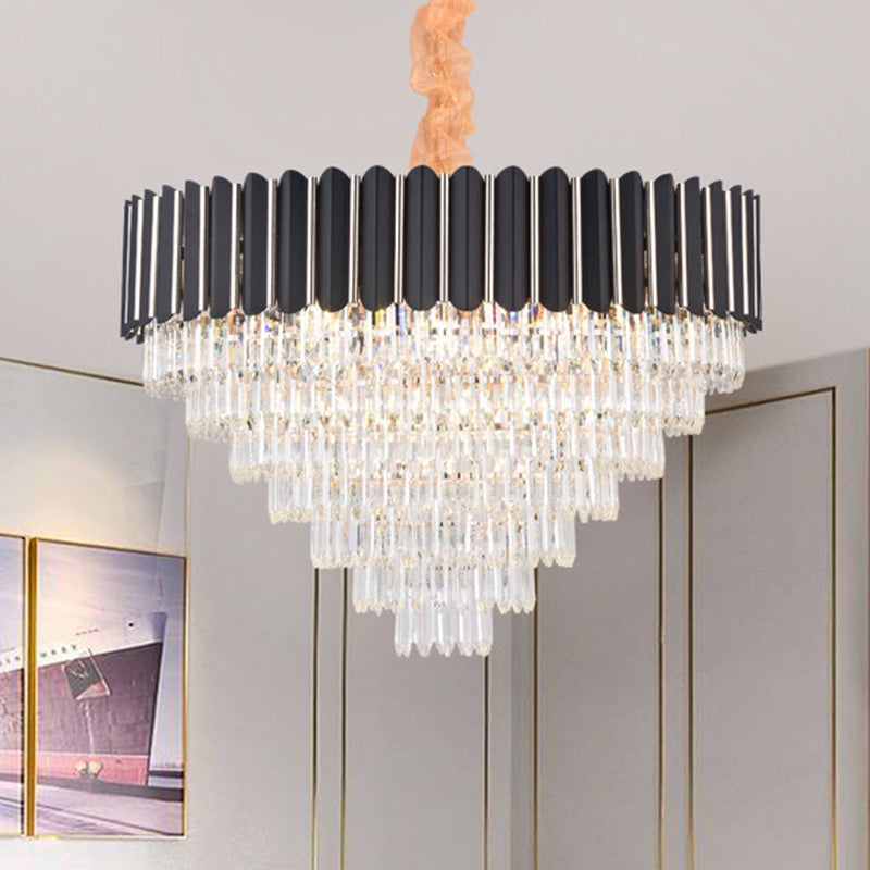 Layered Chandelier Lighting Fixture Minimalist Crystal 16/22 Lights Black Hanging Pendant Light Clearhalo 'Ceiling Lights' 'Chandeliers' Lighting' options 278714