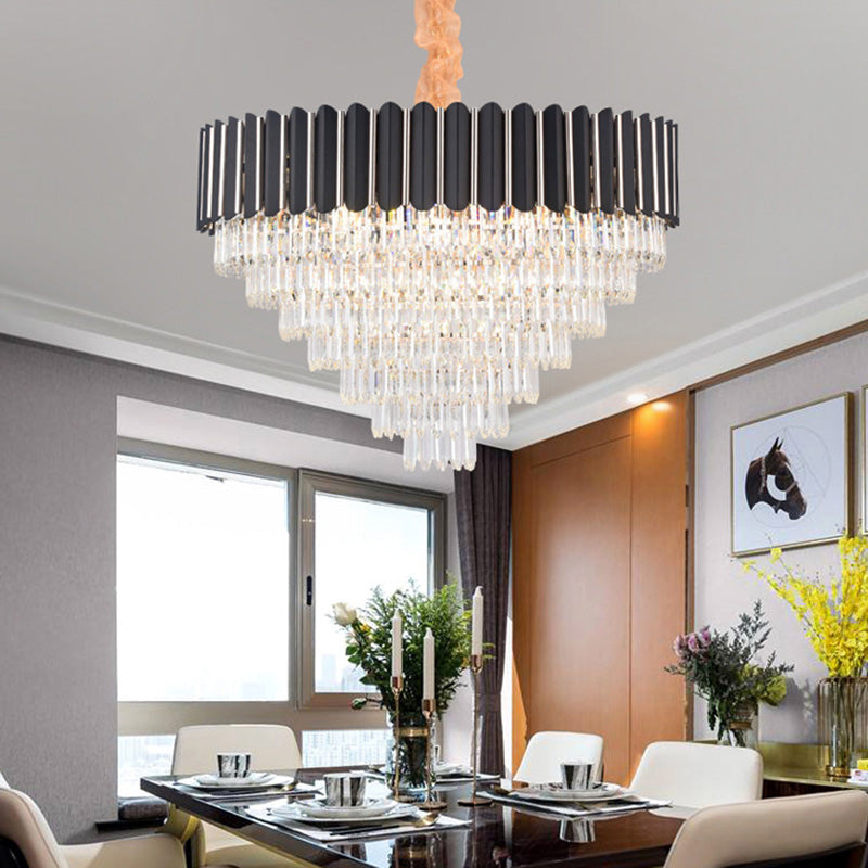 Layered Chandelier Lighting Fixture Minimalist Crystal 16/22 Lights Black Hanging Pendant Light Clearhalo 'Ceiling Lights' 'Chandeliers' Lighting' options 278716