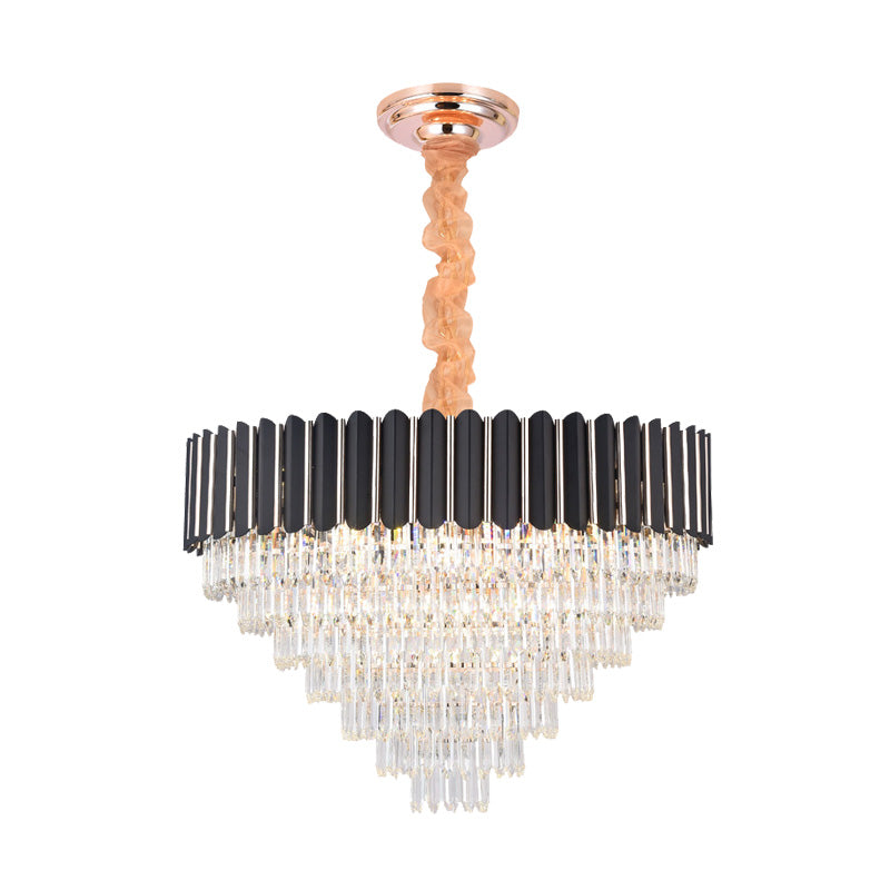 Layered Chandelier Lighting Fixture Minimalist Crystal 16/22 Lights Black Hanging Pendant Light Clearhalo 'Ceiling Lights' 'Chandeliers' Lighting' options 278717