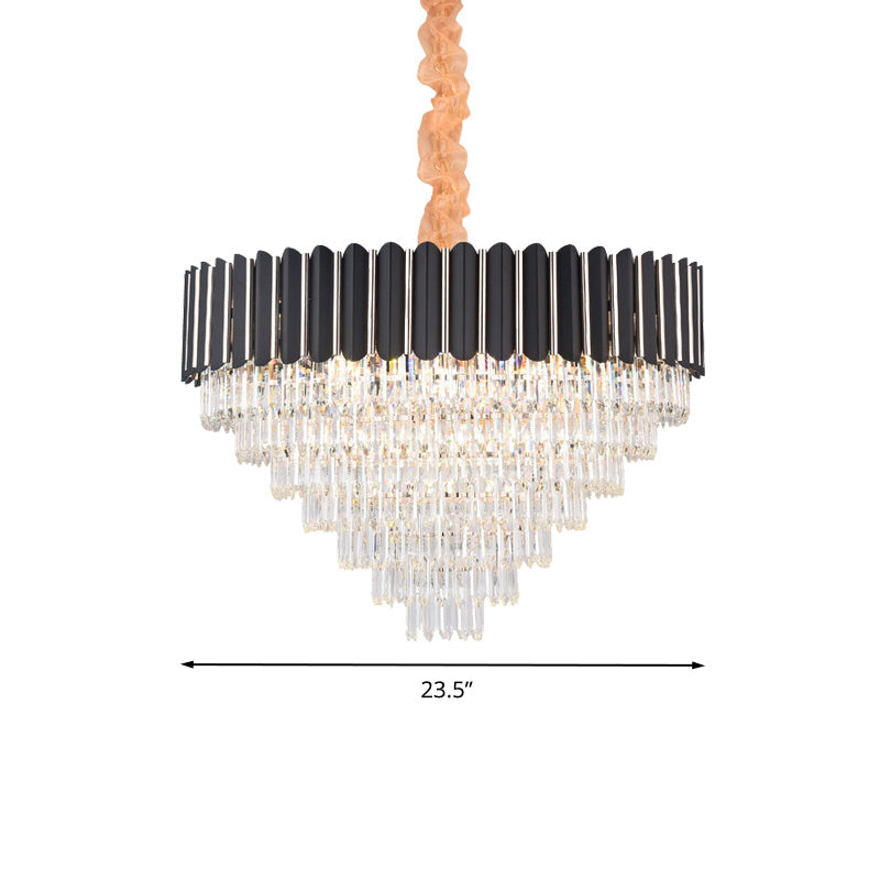Layered Chandelier Lighting Fixture Minimalist Crystal 16/22 Lights Black Hanging Pendant Light Clearhalo 'Ceiling Lights' 'Chandeliers' Lighting' options 278718