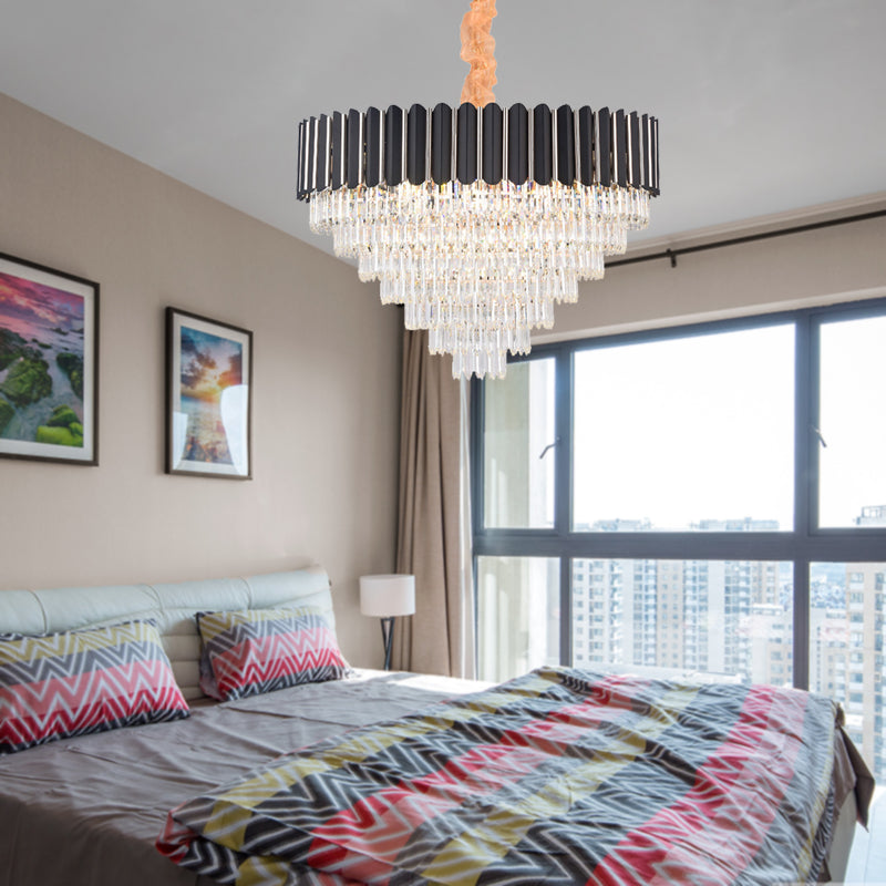 Layered Chandelier Lighting Fixture Minimalist Crystal 16/22 Lights Black Hanging Pendant Light Clearhalo 'Ceiling Lights' 'Chandeliers' Lighting' options 278723