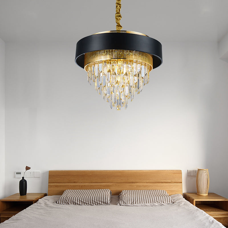 Simple Round Chandelier Lamp Crystal 5 Lights Dining Room Hanging Light Kit in White/Black Clearhalo 'Ceiling Lights' 'Chandeliers' Lighting' options 278810