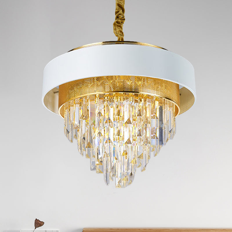 Simple Round Chandelier Lamp Crystal 5 Lights Dining Room Hanging Light Kit in White/Black White Clearhalo 'Ceiling Lights' 'Chandeliers' Lighting' options 278814_471acd59-2e76-41ea-b230-c10e2245aa31