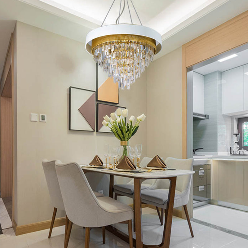 Simple Round Chandelier Lamp Crystal 5 Lights Dining Room Hanging Light Kit in White/Black Clearhalo 'Ceiling Lights' 'Chandeliers' Lighting' options 278817