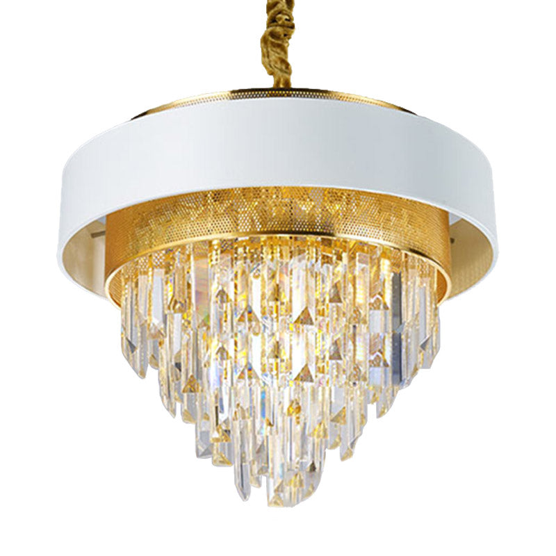 Simple Round Chandelier Lamp Crystal 5 Lights Dining Room Hanging Light Kit in White/Black Clearhalo 'Ceiling Lights' 'Chandeliers' Lighting' options 278818