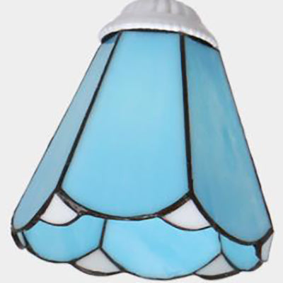 3 Lights Semi Flush Mount with Shade Vintage Rustic Stained Glass Living Room Semi Flush Light in White/Sky Blue/Blue Clearhalo 'Ceiling Lights' 'Close To Ceiling Lights' 'Close to ceiling' 'Glass shade' 'Glass' 'Semi-flushmount' 'Tiffany close to ceiling' 'Tiffany' Lighting' 27883