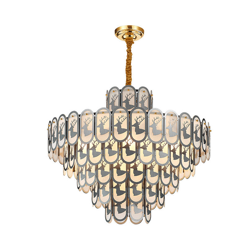 Crystal Tiered Chandelier Pendant Light Modern 12/16 Lights Down Lighting in Nickel with Elk Pattern Clearhalo 'Ceiling Lights' 'Chandeliers' Lighting' options 278834