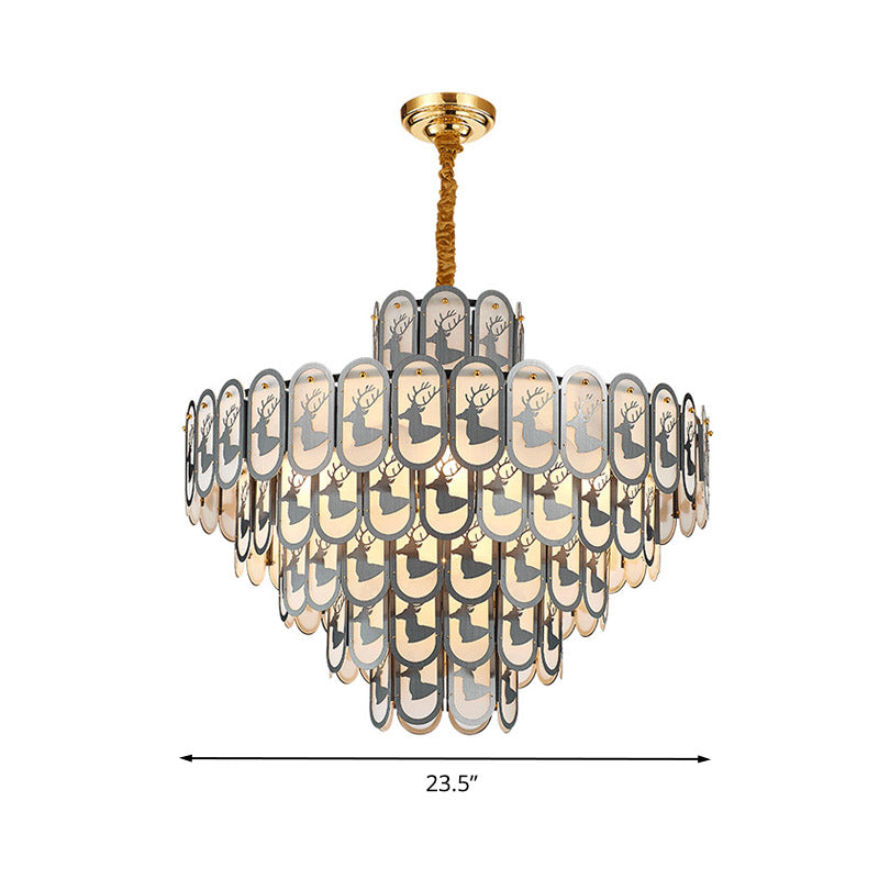 Crystal Tiered Chandelier Pendant Light Modern 12/16 Lights Down Lighting in Nickel with Elk Pattern Clearhalo 'Ceiling Lights' 'Chandeliers' Lighting' options 278835