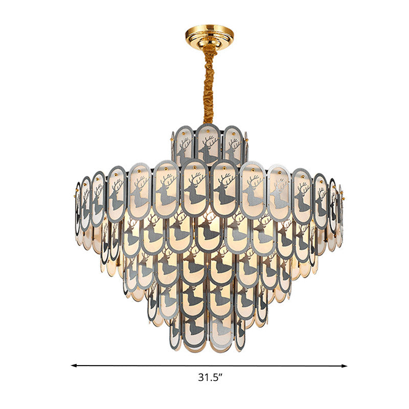 Crystal Tiered Chandelier Pendant Light Modern 12/16 Lights Down Lighting in Nickel with Elk Pattern Clearhalo 'Ceiling Lights' 'Chandeliers' Lighting' options 278842