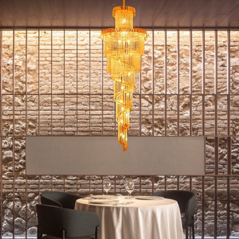 Layered Crystal Ceiling Chandelier Modern 15 Lights Gold Suspension Pendant for Corridor Clearhalo 'Ceiling Lights' 'Chandeliers' Lighting' options 278906
