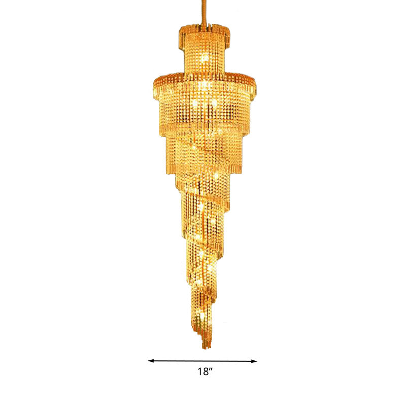 Layered Crystal Ceiling Chandelier Modern 15 Lights Gold Suspension Pendant for Corridor Clearhalo 'Ceiling Lights' 'Chandeliers' Lighting' options 278908