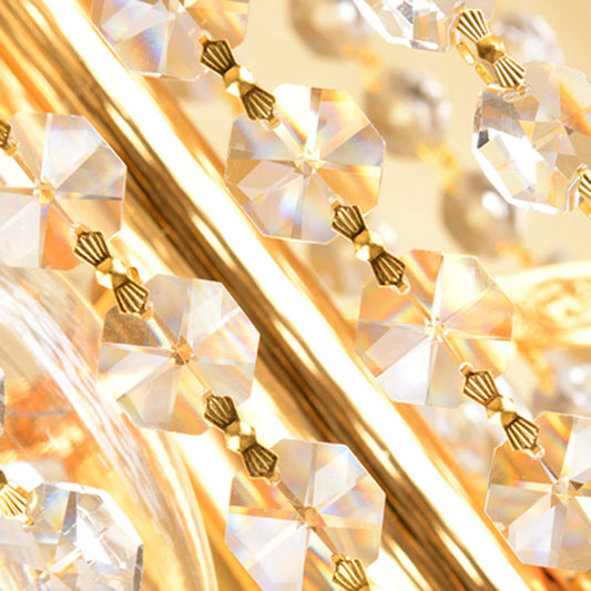 Layered Crystal Ceiling Chandelier Modern 15 Lights Gold Suspension Pendant for Corridor Clearhalo 'Ceiling Lights' 'Chandeliers' Lighting' options 278909