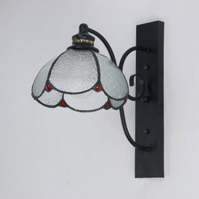 Tiffany Scalloped Wall Mount Light with Rectangle Backplate Stained Glass 3 Lights Sconce Lighting in White/Clear/Blue Clearhalo 'Cast Iron' 'Glass' 'Industrial' 'Middle century wall lights' 'Modern' 'Tiffany wall lights' 'Tiffany' 'Traditional wall lights' 'Wall Lamps & Sconces' 'Wall Lights' Lighting' 27898