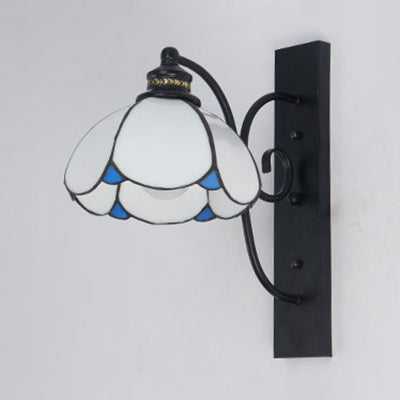 Tiffany Scalloped Wall Mount Light with Rectangle Backplate Stained Glass 3 Lights Sconce Lighting in White/Clear/Blue Clearhalo 'Cast Iron' 'Glass' 'Industrial' 'Middle century wall lights' 'Modern' 'Tiffany wall lights' 'Tiffany' 'Traditional wall lights' 'Wall Lamps & Sconces' 'Wall Lights' Lighting' 27900