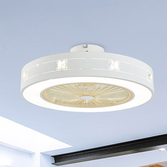 LED Drum/Box Fan Light Minimalist Carved Crystal Invisible Blade Ceiling Flush Lamp in White White A Clearhalo 'Ceiling Fans with Lights' 'Ceiling Fans' 'Modern Ceiling Fans' 'Modern' Lighting' 279037