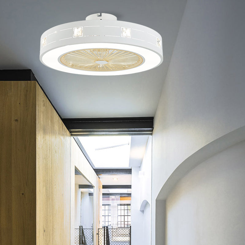 LED Drum/Box Fan Light Minimalist Carved Crystal Invisible Blade Ceiling Flush Lamp in White Clearhalo 'Ceiling Fans with Lights' 'Ceiling Fans' 'Modern Ceiling Fans' 'Modern' Lighting' 279040