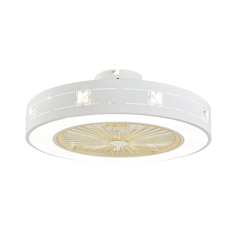 LED Drum/Box Fan Light Minimalist Carved Crystal Invisible Blade Ceiling Flush Lamp in White Clearhalo 'Ceiling Fans with Lights' 'Ceiling Fans' 'Modern Ceiling Fans' 'Modern' Lighting' 279041