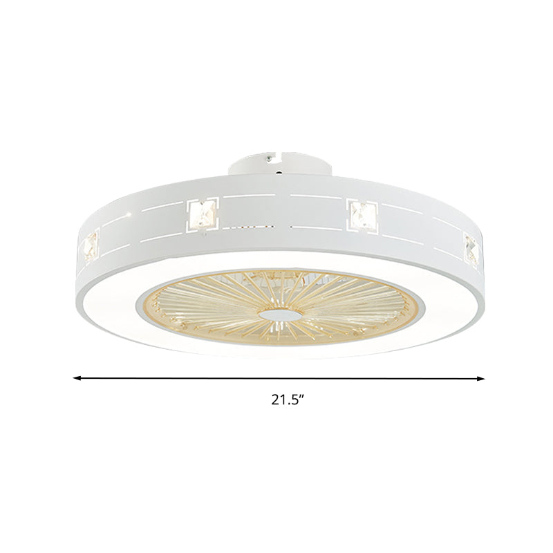 LED Drum/Box Fan Light Minimalist Carved Crystal Invisible Blade Ceiling Flush Lamp in White Clearhalo 'Ceiling Fans with Lights' 'Ceiling Fans' 'Modern Ceiling Fans' 'Modern' Lighting' 279042