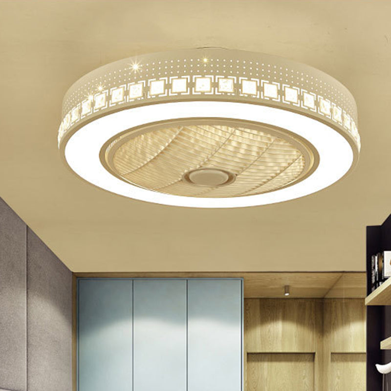 LED Drum/Box Fan Light Minimalist Carved Crystal Invisible Blade Ceiling Flush Lamp in White White B Clearhalo 'Ceiling Fans with Lights' 'Ceiling Fans' 'Modern Ceiling Fans' 'Modern' Lighting' 279043