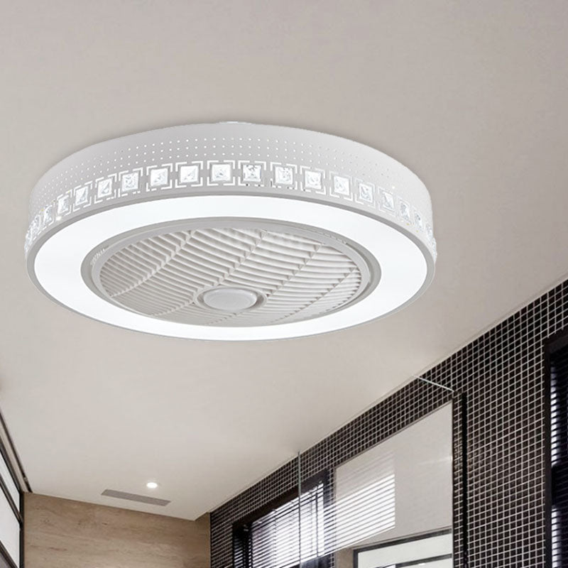 LED Drum/Box Fan Light Minimalist Carved Crystal Invisible Blade Ceiling Flush Lamp in White Clearhalo 'Ceiling Fans with Lights' 'Ceiling Fans' 'Modern Ceiling Fans' 'Modern' Lighting' 279045