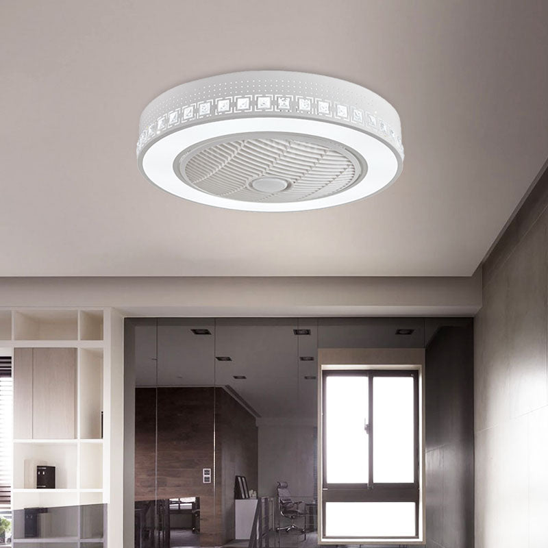 LED Drum/Box Fan Light Minimalist Carved Crystal Invisible Blade Ceiling Flush Lamp in White Clearhalo 'Ceiling Fans with Lights' 'Ceiling Fans' 'Modern Ceiling Fans' 'Modern' Lighting' 279046