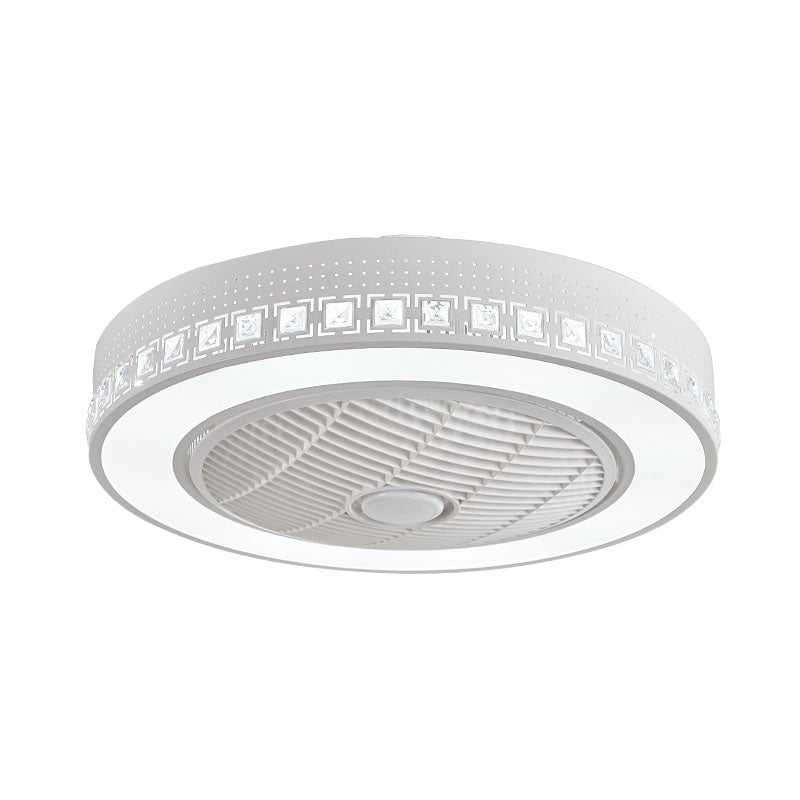 LED Drum/Box Fan Light Minimalist Carved Crystal Invisible Blade Ceiling Flush Lamp in White Clearhalo 'Ceiling Fans with Lights' 'Ceiling Fans' 'Modern Ceiling Fans' 'Modern' Lighting' 279047