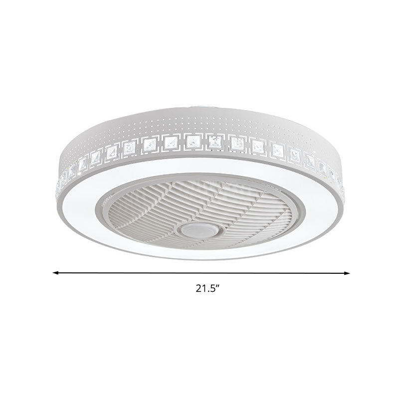 LED Drum/Box Fan Light Minimalist Carved Crystal Invisible Blade Ceiling Flush Lamp in White Clearhalo 'Ceiling Fans with Lights' 'Ceiling Fans' 'Modern Ceiling Fans' 'Modern' Lighting' 279048