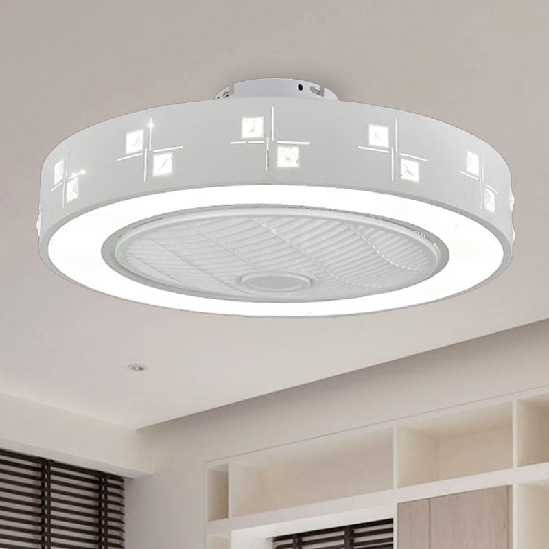 LED Drum/Box Fan Light Minimalist Carved Crystal Invisible Blade Ceiling Flush Lamp in White White C Clearhalo 'Ceiling Fans with Lights' 'Ceiling Fans' 'Modern Ceiling Fans' 'Modern' Lighting' 279049