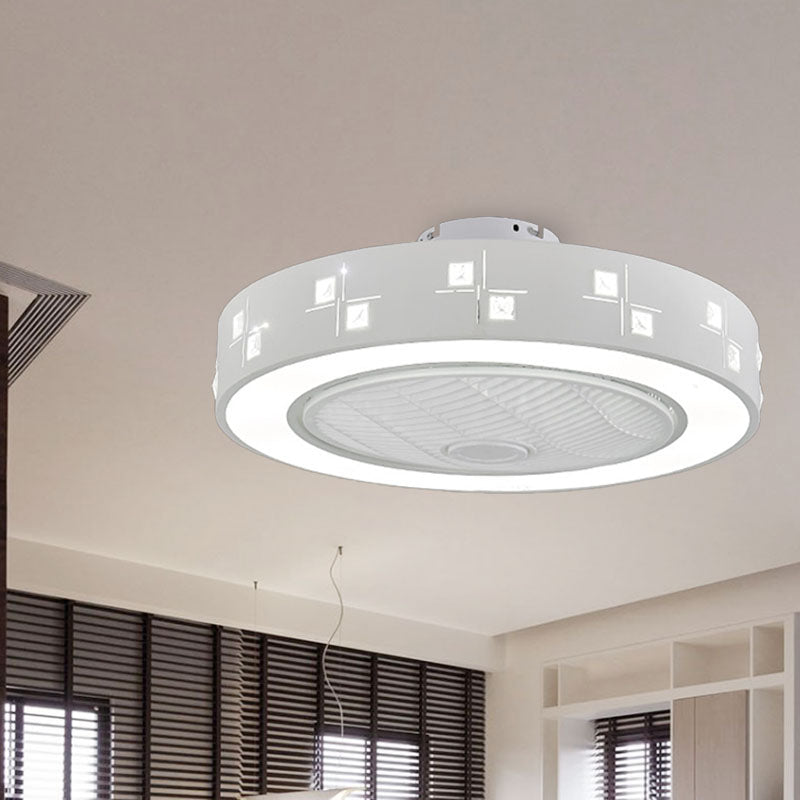 LED Drum/Box Fan Light Minimalist Carved Crystal Invisible Blade Ceiling Flush Lamp in White Clearhalo 'Ceiling Fans with Lights' 'Ceiling Fans' 'Modern Ceiling Fans' 'Modern' Lighting' 279050