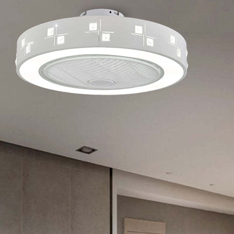 LED Drum/Box Fan Light Minimalist Carved Crystal Invisible Blade Ceiling Flush Lamp in White Clearhalo 'Ceiling Fans with Lights' 'Ceiling Fans' 'Modern Ceiling Fans' 'Modern' Lighting' 279051
