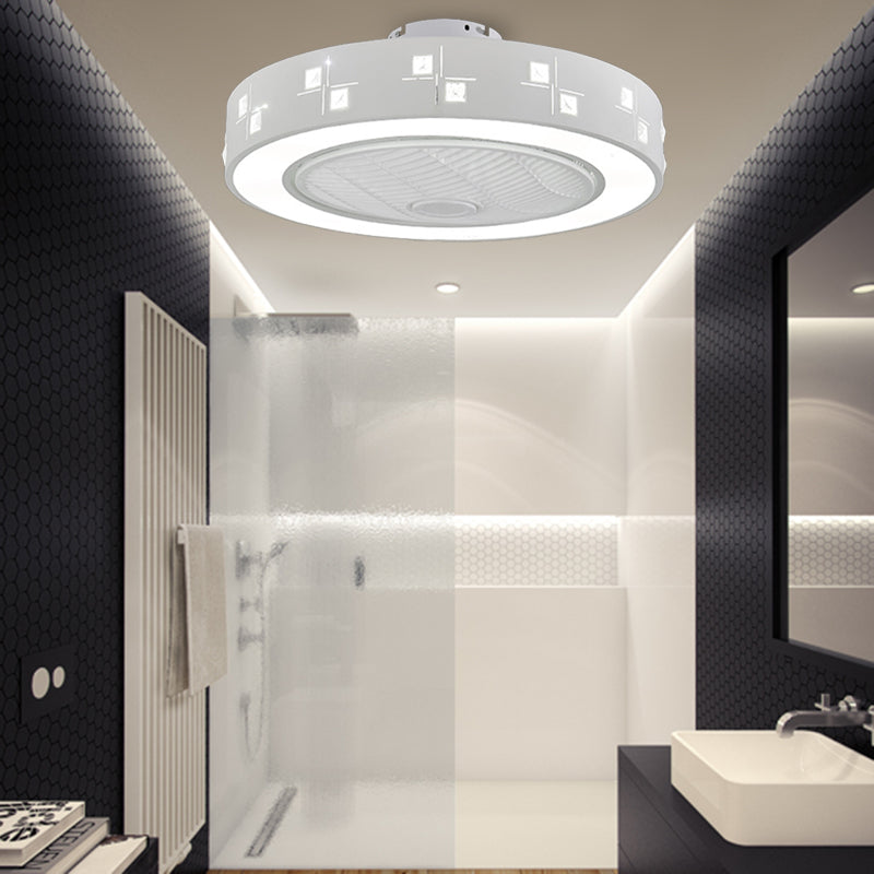 LED Drum/Box Fan Light Minimalist Carved Crystal Invisible Blade Ceiling Flush Lamp in White Clearhalo 'Ceiling Fans with Lights' 'Ceiling Fans' 'Modern Ceiling Fans' 'Modern' Lighting' 279052