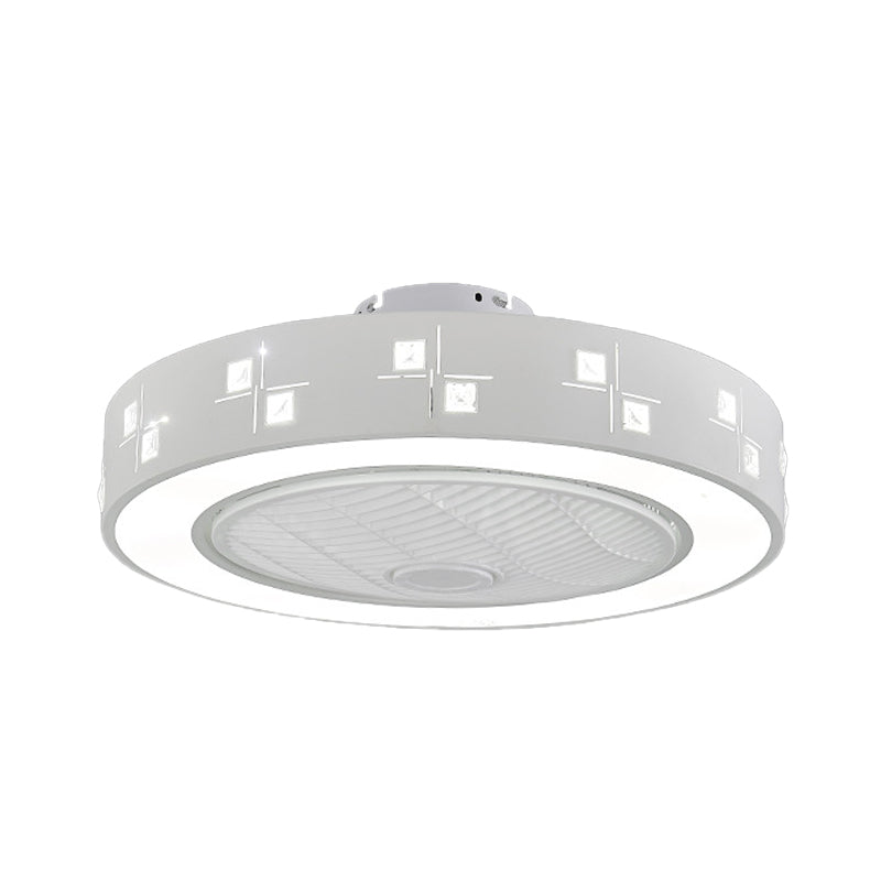 LED Drum/Box Fan Light Minimalist Carved Crystal Invisible Blade Ceiling Flush Lamp in White Clearhalo 'Ceiling Fans with Lights' 'Ceiling Fans' 'Modern Ceiling Fans' 'Modern' Lighting' 279053