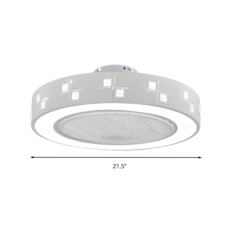 LED Drum/Box Fan Light Minimalist Carved Crystal Invisible Blade Ceiling Flush Lamp in White Clearhalo 'Ceiling Fans with Lights' 'Ceiling Fans' 'Modern Ceiling Fans' 'Modern' Lighting' 279054