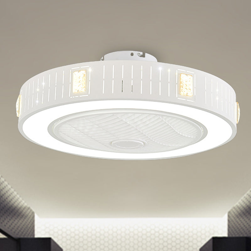 LED Drum/Box Fan Light Minimalist Carved Crystal Invisible Blade Ceiling Flush Lamp in White White D Clearhalo 'Ceiling Fans with Lights' 'Ceiling Fans' 'Modern Ceiling Fans' 'Modern' Lighting' 279055