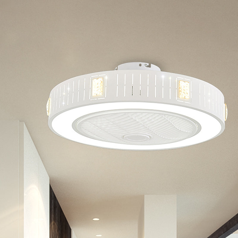LED Drum/Box Fan Light Minimalist Carved Crystal Invisible Blade Ceiling Flush Lamp in White Clearhalo 'Ceiling Fans with Lights' 'Ceiling Fans' 'Modern Ceiling Fans' 'Modern' Lighting' 279056