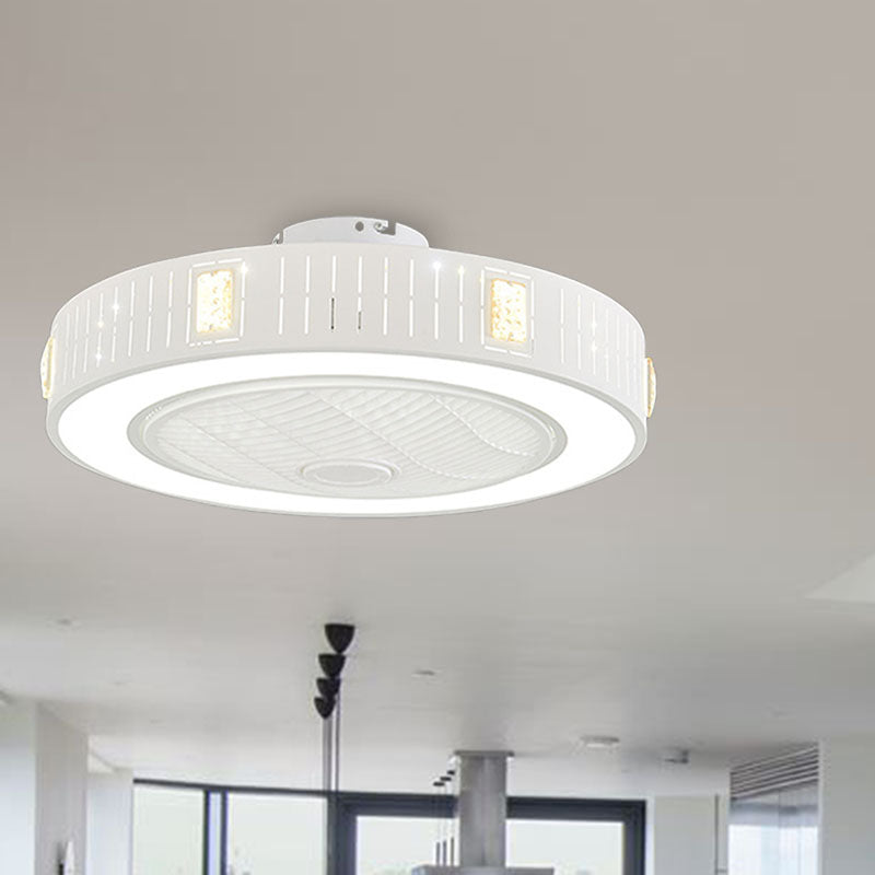 LED Drum/Box Fan Light Minimalist Carved Crystal Invisible Blade Ceiling Flush Lamp in White Clearhalo 'Ceiling Fans with Lights' 'Ceiling Fans' 'Modern Ceiling Fans' 'Modern' Lighting' 279057