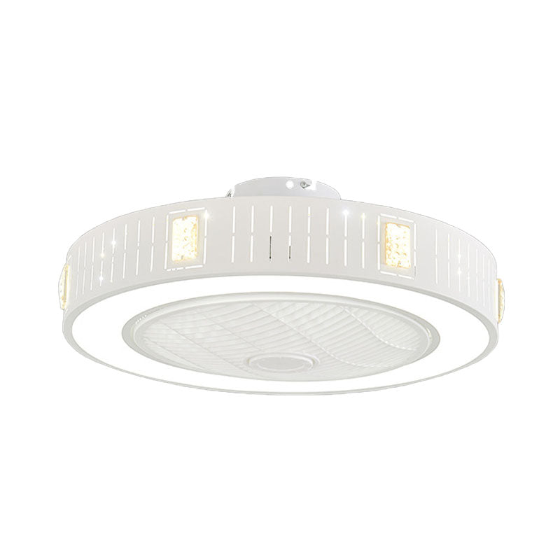 LED Drum/Box Fan Light Minimalist Carved Crystal Invisible Blade Ceiling Flush Lamp in White Clearhalo 'Ceiling Fans with Lights' 'Ceiling Fans' 'Modern Ceiling Fans' 'Modern' Lighting' 279059