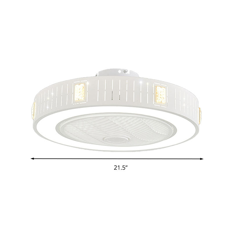 LED Drum/Box Fan Light Minimalist Carved Crystal Invisible Blade Ceiling Flush Lamp in White Clearhalo 'Ceiling Fans with Lights' 'Ceiling Fans' 'Modern Ceiling Fans' 'Modern' Lighting' 279060