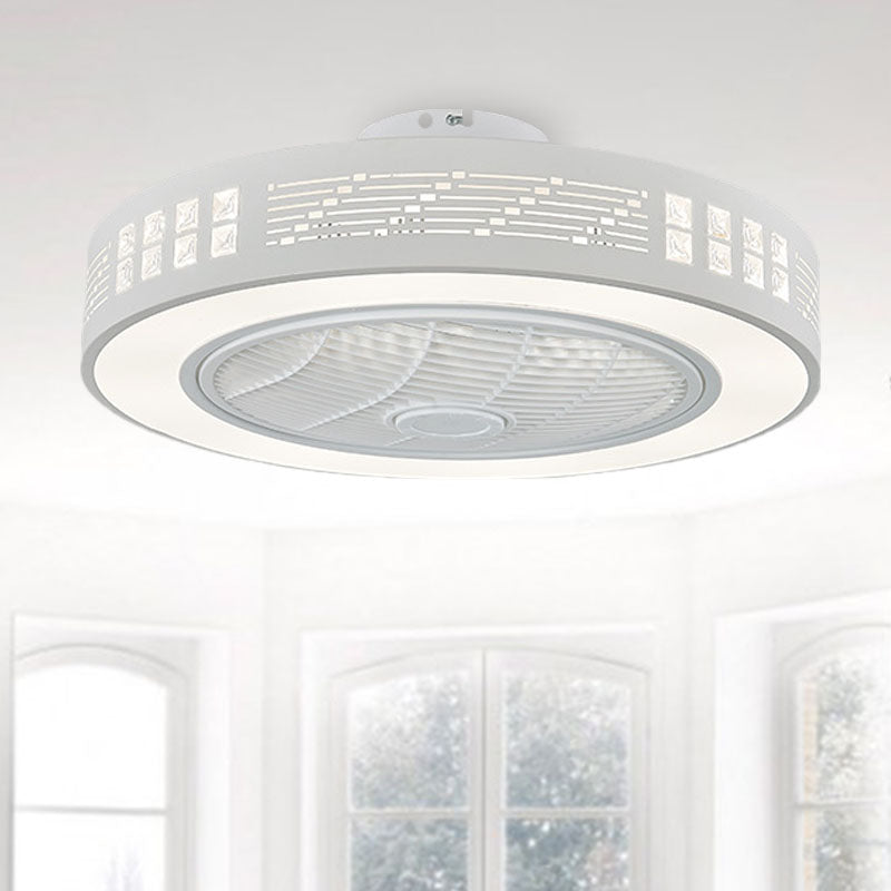 LED Drum/Box Fan Light Minimalist Carved Crystal Invisible Blade Ceiling Flush Lamp in White White E Clearhalo 'Ceiling Fans with Lights' 'Ceiling Fans' 'Modern Ceiling Fans' 'Modern' Lighting' 279061