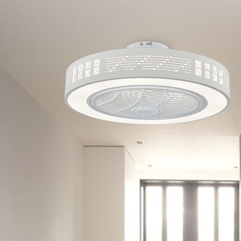 LED Drum/Box Fan Light Minimalist Carved Crystal Invisible Blade Ceiling Flush Lamp in White Clearhalo 'Ceiling Fans with Lights' 'Ceiling Fans' 'Modern Ceiling Fans' 'Modern' Lighting' 279062