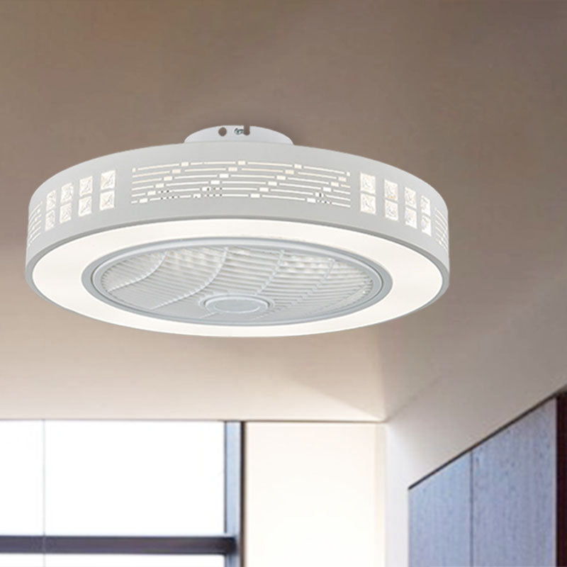LED Drum/Box Fan Light Minimalist Carved Crystal Invisible Blade Ceiling Flush Lamp in White Clearhalo 'Ceiling Fans with Lights' 'Ceiling Fans' 'Modern Ceiling Fans' 'Modern' Lighting' 279063