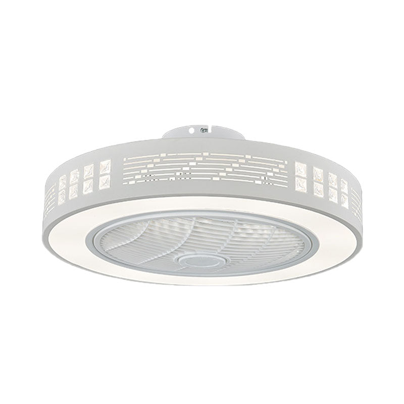 LED Drum/Box Fan Light Minimalist Carved Crystal Invisible Blade Ceiling Flush Lamp in White Clearhalo 'Ceiling Fans with Lights' 'Ceiling Fans' 'Modern Ceiling Fans' 'Modern' Lighting' 279065