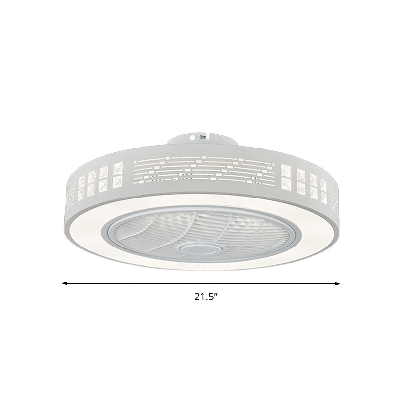 LED Drum/Box Fan Light Minimalist Carved Crystal Invisible Blade Ceiling Flush Lamp in White Clearhalo 'Ceiling Fans with Lights' 'Ceiling Fans' 'Modern Ceiling Fans' 'Modern' Lighting' 279066