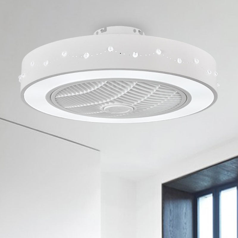 LED Drum/Box Fan Light Minimalist Carved Crystal Invisible Blade Ceiling Flush Lamp in White White F Clearhalo 'Ceiling Fans with Lights' 'Ceiling Fans' 'Modern Ceiling Fans' 'Modern' Lighting' 279067