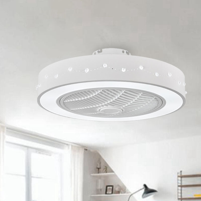 LED Drum/Box Fan Light Minimalist Carved Crystal Invisible Blade Ceiling Flush Lamp in White Clearhalo 'Ceiling Fans with Lights' 'Ceiling Fans' 'Modern Ceiling Fans' 'Modern' Lighting' 279068