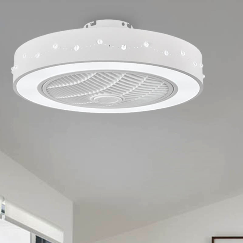 LED Drum/Box Fan Light Minimalist Carved Crystal Invisible Blade Ceiling Flush Lamp in White Clearhalo 'Ceiling Fans with Lights' 'Ceiling Fans' 'Modern Ceiling Fans' 'Modern' Lighting' 279069