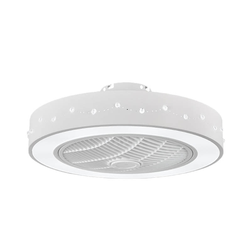 LED Drum/Box Fan Light Minimalist Carved Crystal Invisible Blade Ceiling Flush Lamp in White Clearhalo 'Ceiling Fans with Lights' 'Ceiling Fans' 'Modern Ceiling Fans' 'Modern' Lighting' 279071