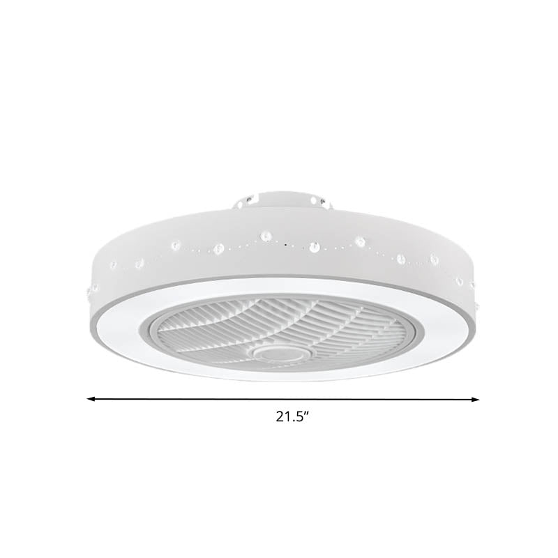 LED Drum/Box Fan Light Minimalist Carved Crystal Invisible Blade Ceiling Flush Lamp in White Clearhalo 'Ceiling Fans with Lights' 'Ceiling Fans' 'Modern Ceiling Fans' 'Modern' Lighting' 279072